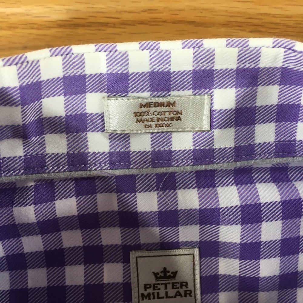Peter Millar Button Front Shirt Mens Size M Medium Purple White Long Sleeve - Picture 3 of 7